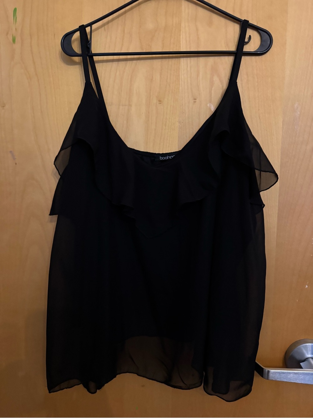 Boohoo Black Ruffle Cami Top size 18